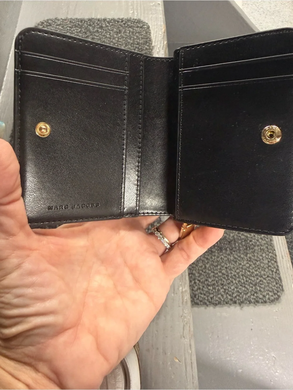 Marc Jacobs Black Pebbled Leather Zip Card Holder with Gold Logo
